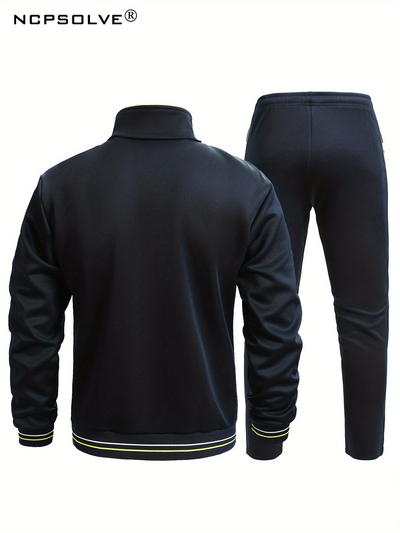Men's Sports Suit with Striped Stand Collar Jacket & Active Pants