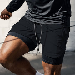 Double Layer Shorts Men's Stretch Sports Shorts For Gym Workout