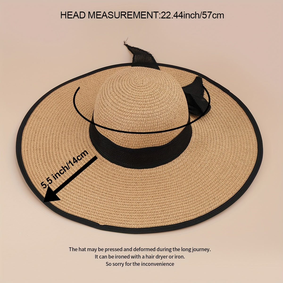 Oversized Brim Straw Hat Sun Protection Big Brim Hat Seaside Bow Beach Hat