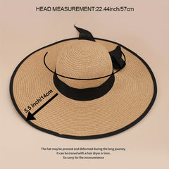 Oversized Brim Straw Hat Sun Protection Big Brim Hat Seaside Bow Beach Hat