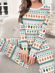 Christmas Print Pajama Set Long Sleeve Top & Pants