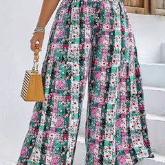 Plaid & Floral Wide Leg Pants