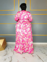 Floral Print Maxi Dress Half Sleeve Surplice Neck