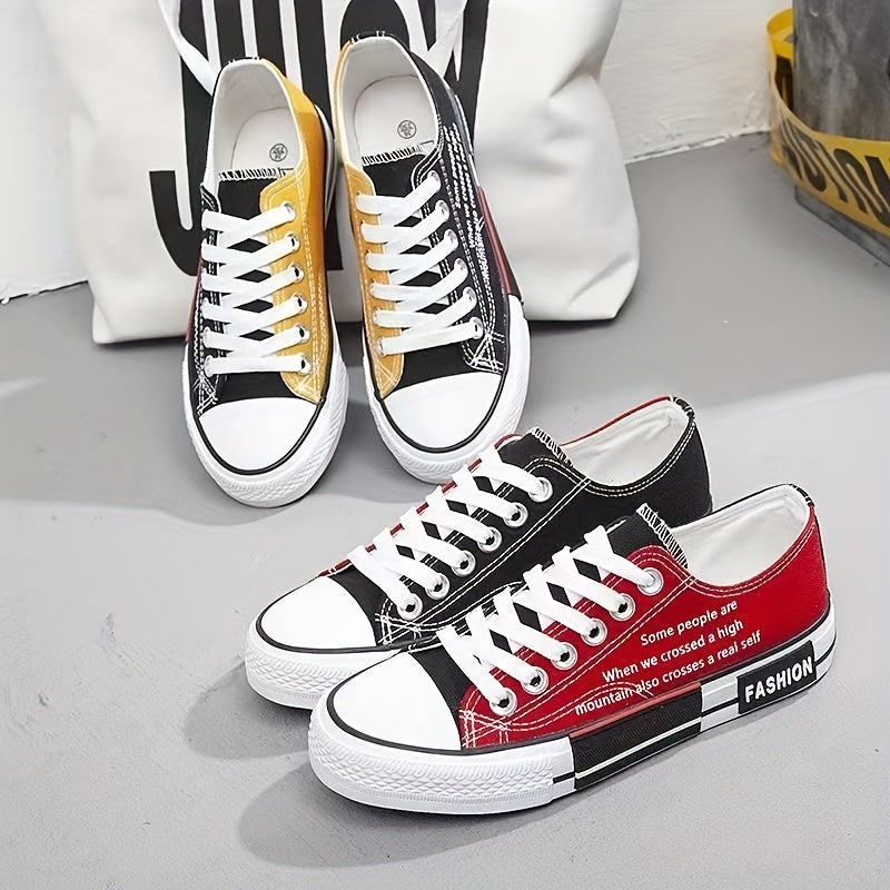Women's Letter Pattern Canvas Skate Shoes Low Top Round Toe Casual Sporty Shoes