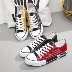 Women's Letter Pattern Canvas Skate Shoes Low Top Round Toe Casual Sporty Shoes