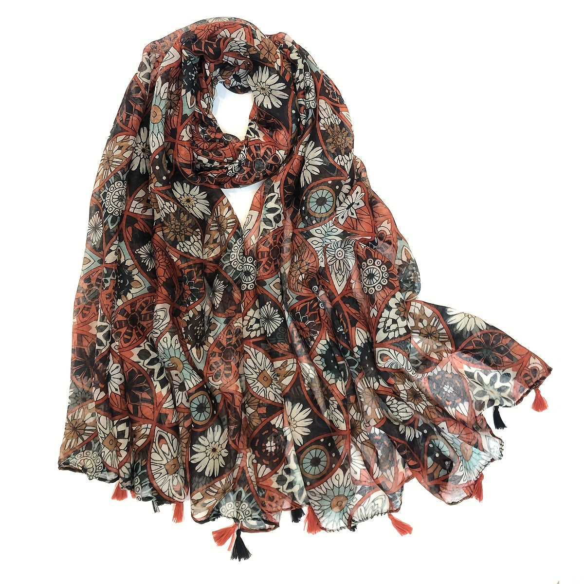 Vintage Boho Floral Tassel Scarf Sunscreen Shawl Women Travel Beach Towel