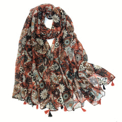 Vintage Boho Floral Tassel Scarf Sunscreen Shawl Women Travel Beach Towel