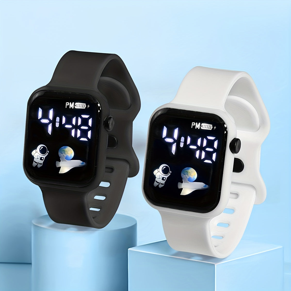 2pcs Astronaut Pattern LED Screen Electronic Watch for Boys Girls Teens