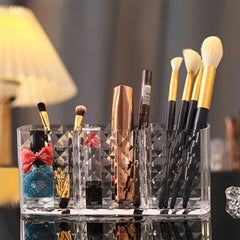 2pcs Transparent Makeup Storage Box 3-grid Multifunctional