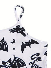 Skull Print Crop Spaghetti Top Y2K Backless Cami Top Women's Clothing