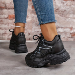 Women's Thick Bottom Sports Shoes Casual Solid Sneakers Lace Up Platform