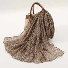 Floral Print Brown Scarf Vintage Casual Shawl Boho Solid