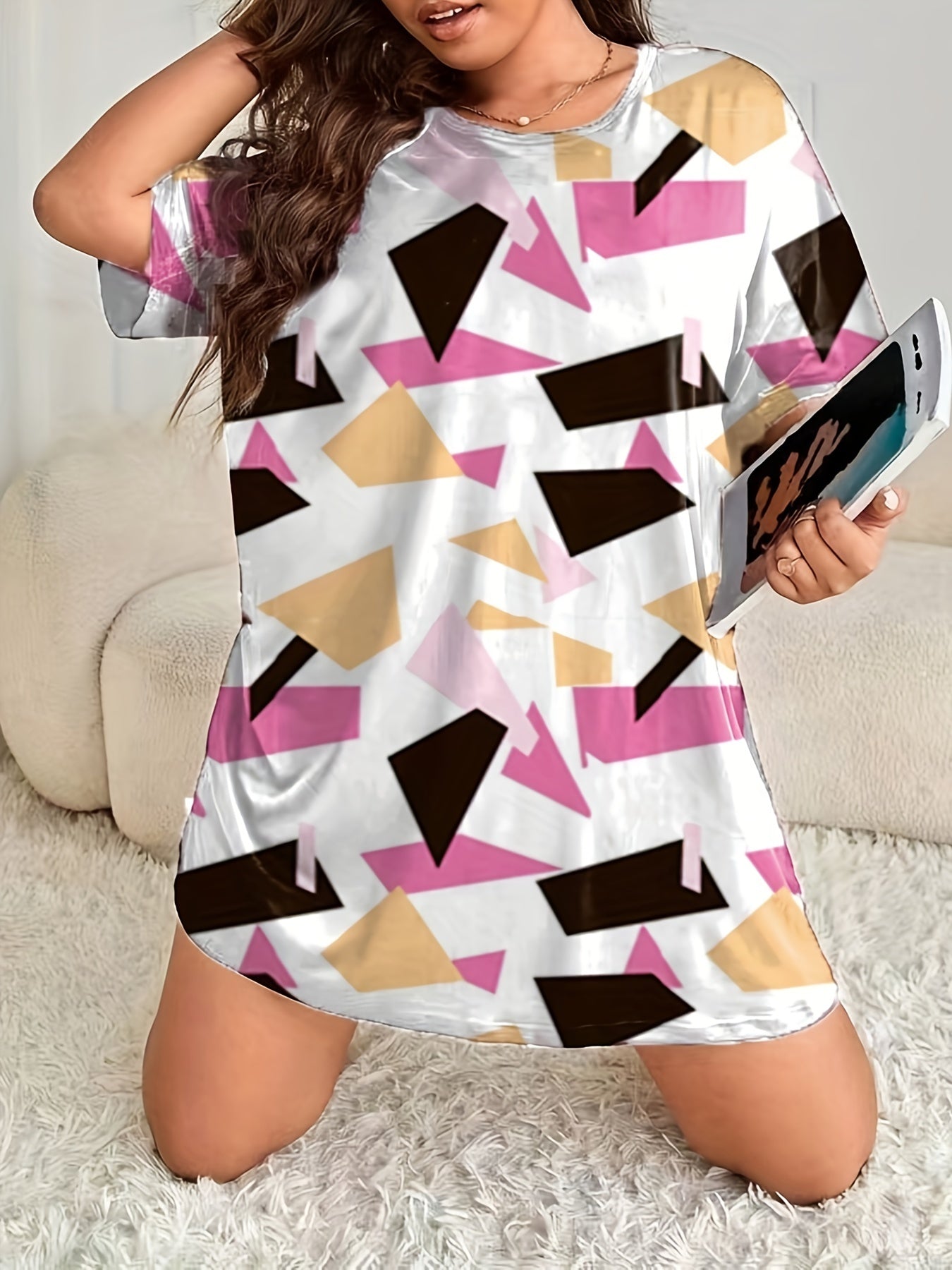 Geometric Print Short Sleeve Nightdress