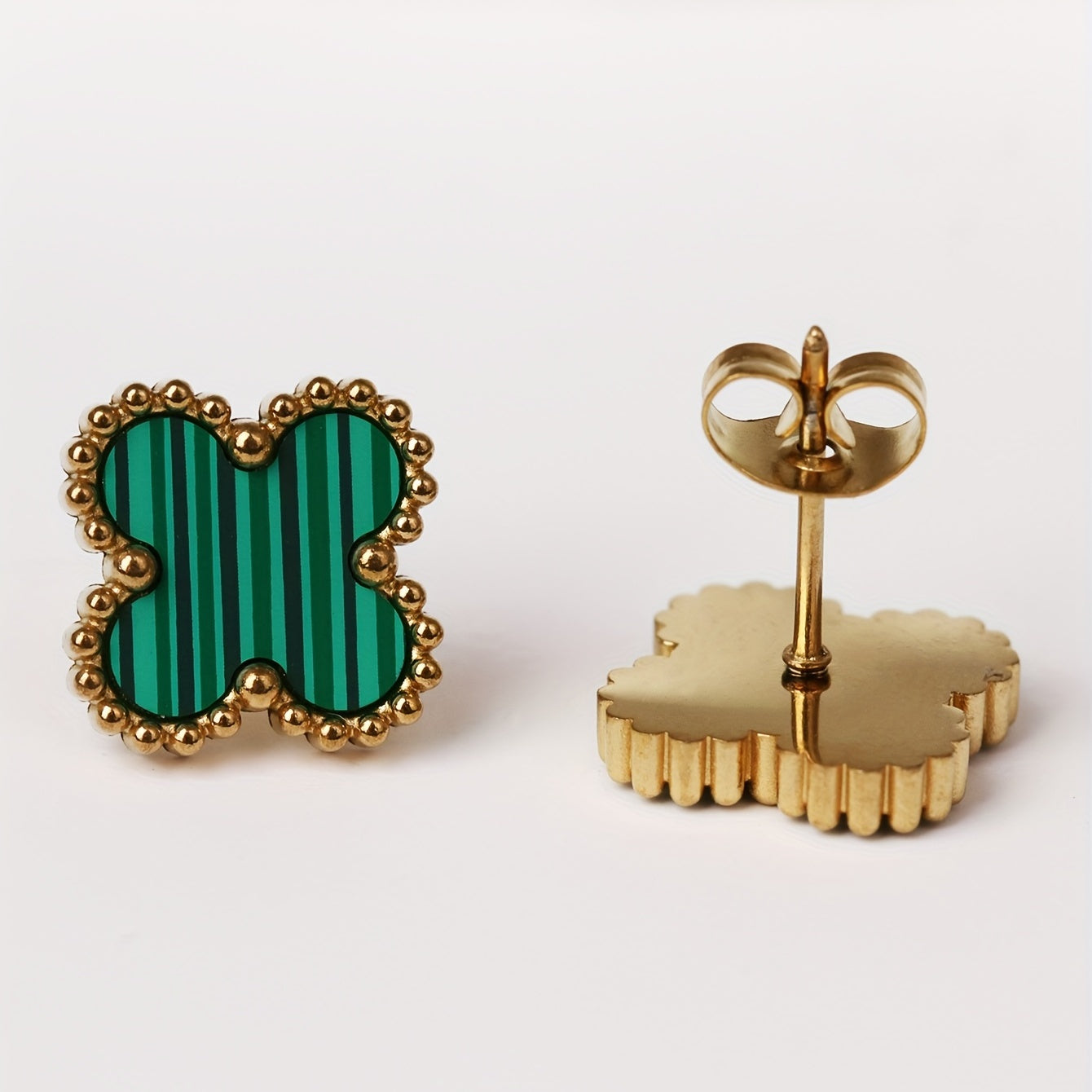 4 Leaf Clover Stud Earrings Minimalist Style Stainless Steel 14K Plated