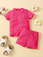 Girl's Ribbed T-shirt & Shorts Set for Summer