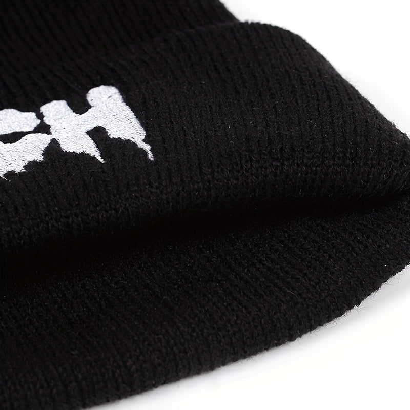 Halloween Witch Punk Hat Embroidered Knitted Warm Hat