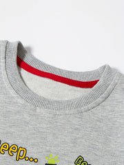 Boys Cartoon Car Print Crewneck Sweatshirt