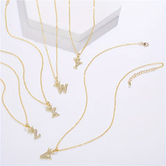 English Alphabet Crown Necklace Pendant with Zircon Inlay Clavicle Chain