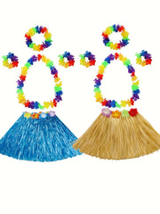2 Sets Hawaiian Grass Hula Skirts & Leis for Women