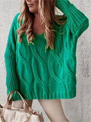 Casual Sweater Women's Solid Cable Knit V Neck Jumper