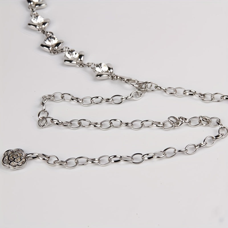Rhinestone Waist Chain Flower Pendant Decorative Girdle Jewelry