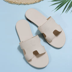 Women's Flat Slides Open Toe Leather Sandals