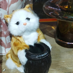 Cat Plush Desk Decoration with Pen Container
