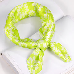 Green Silk Square Flower Print Scarf Head Band