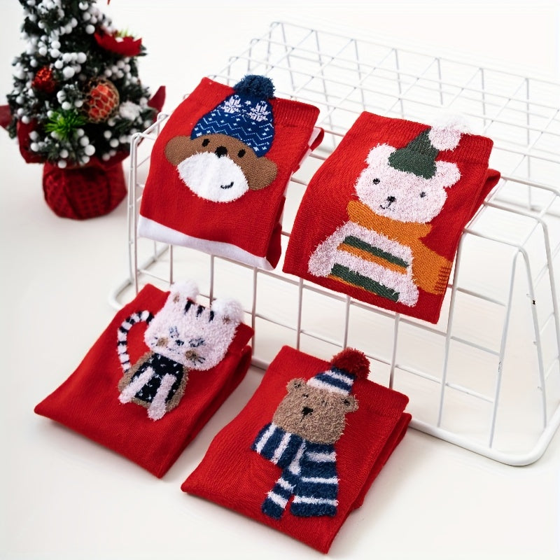 4 Pairs Cute Cartoon Pattern Socks for Women