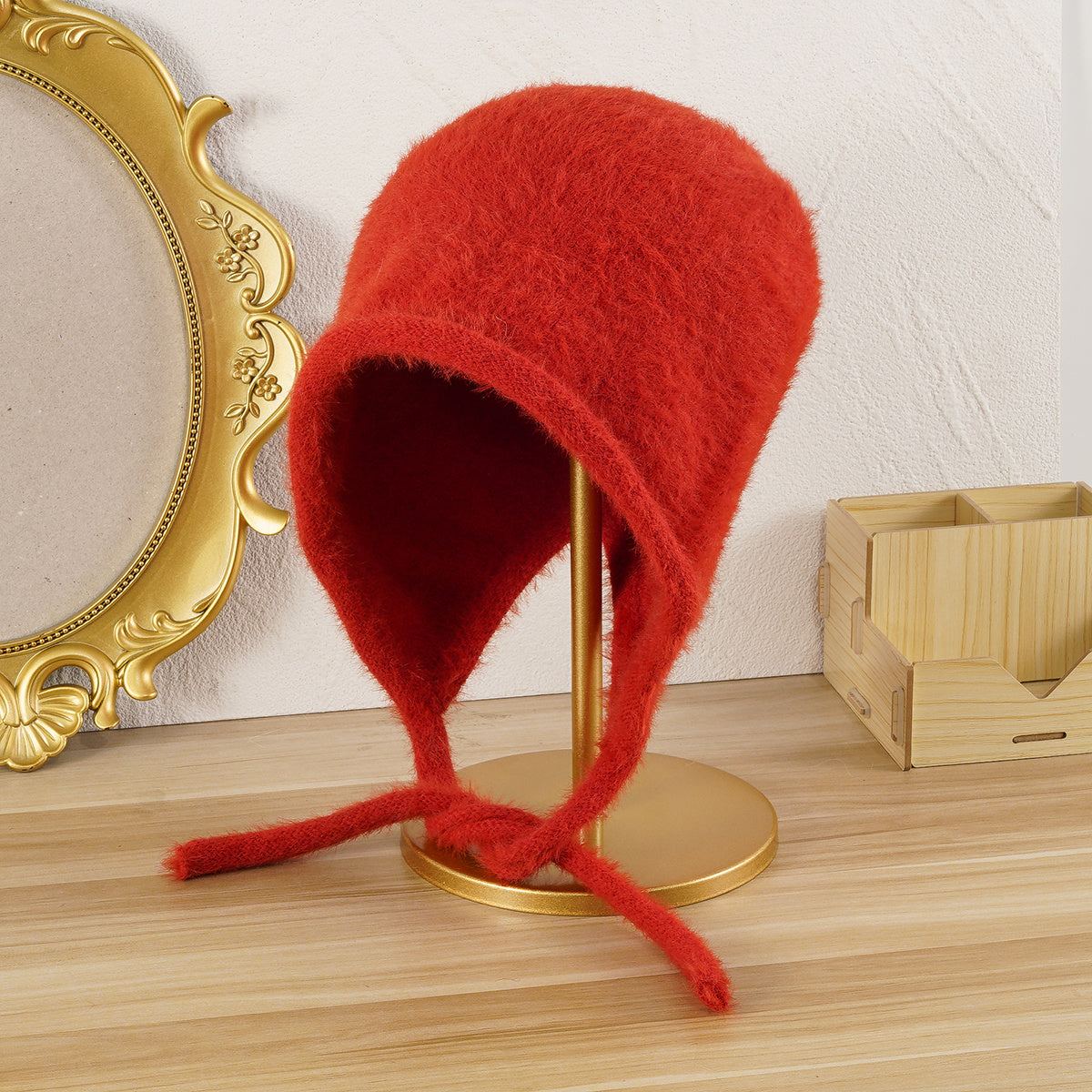Velvet Straps Bucket Hat Winter Warm Ear Protection Woolen Hat