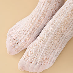 Sheer Mesh Thigh High Socks Lace Trim Bowknot Decor Over The Knee Socks