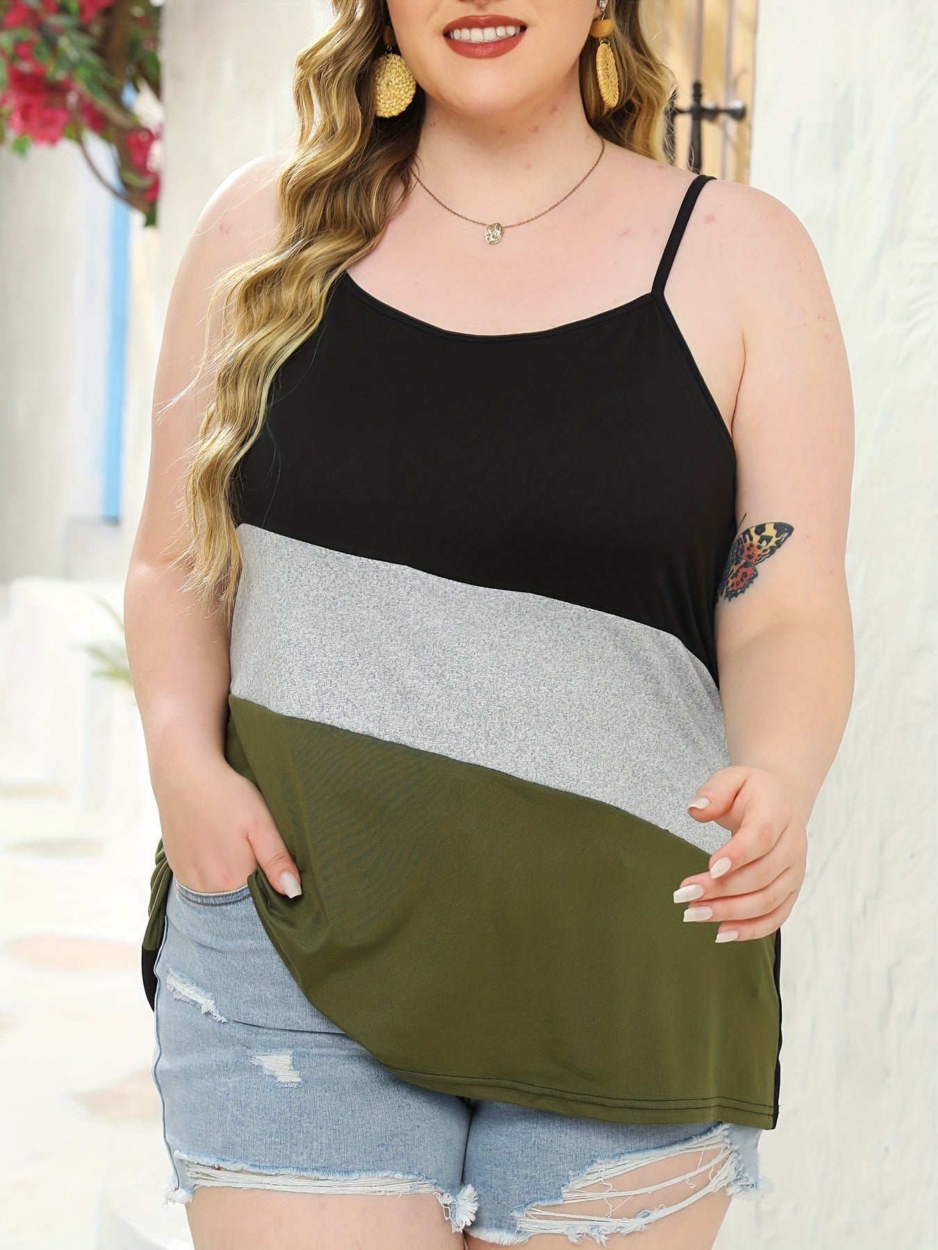 Colorblock V Neck Stretch Cami Top