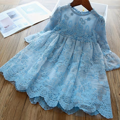 Girls' Lace Embroidery Flare Princess Dress - Birthday Gift