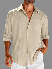 Men's Lace Casual Wrist Long Sleeve Shirt With Chest Pocket