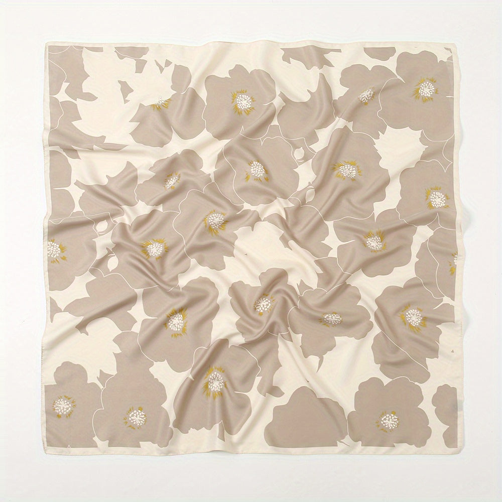Flower Print Block Scarf Square Shawl Women Head Wrap Sunscreen