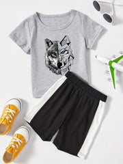 2pcs Boys Summer Suit Grey Tee And Shorts