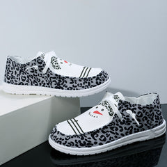 Christmas Snowman Cartoon & Leopard Pattern Canvas Shoes Lightweight Low Top Sne