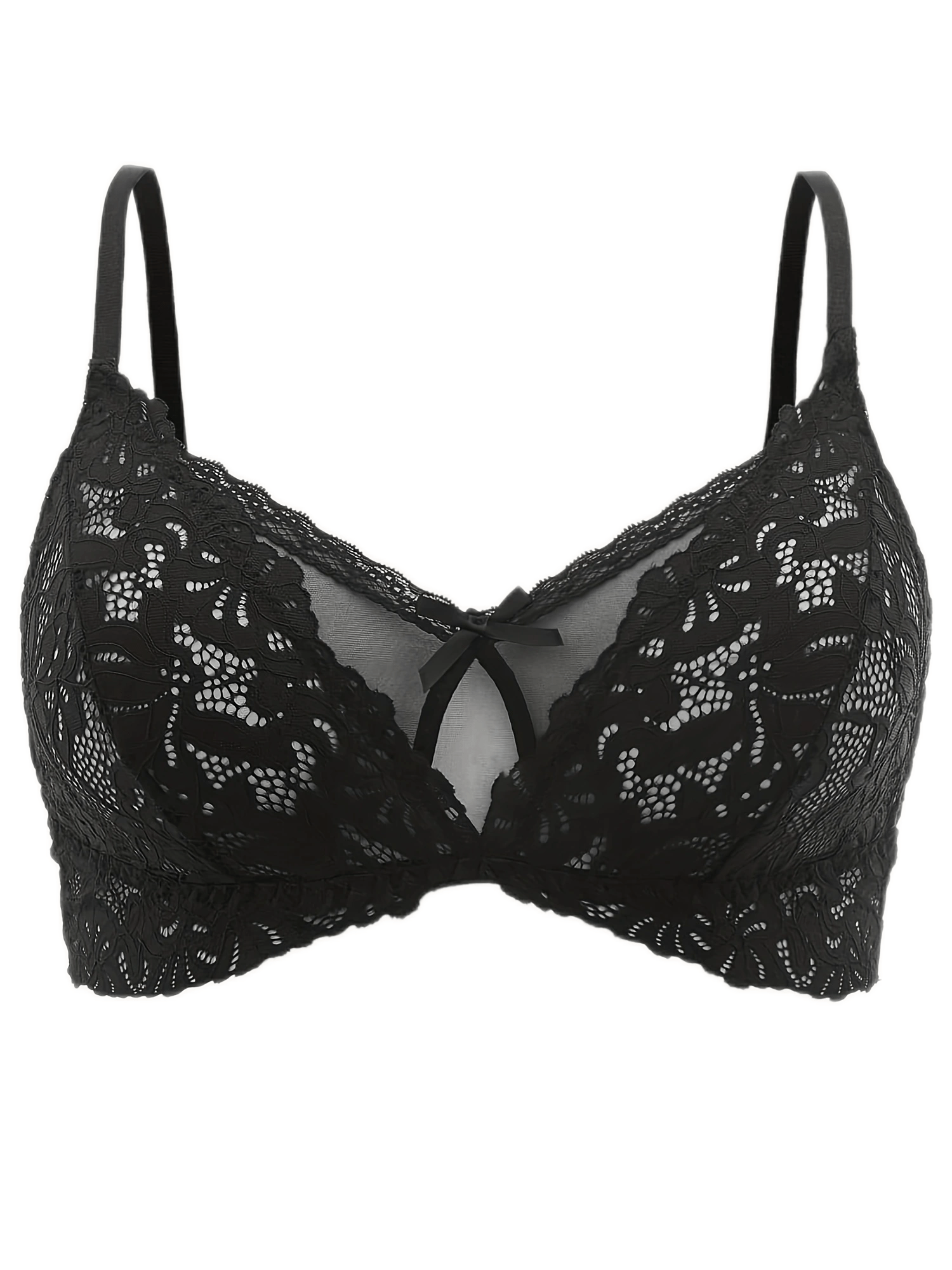 Solid Floral Jacquard Cut Out Lace Bra Plus Size