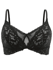 Solid Floral Jacquard Cut Out Lace Bra Plus Size