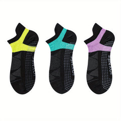 3 Pairs Colorblock Sports Socks Breathable Lightweight Silicone Non slip Socks