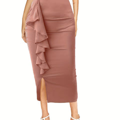 Ruffle Trim Split Bodycon Skirt for Women