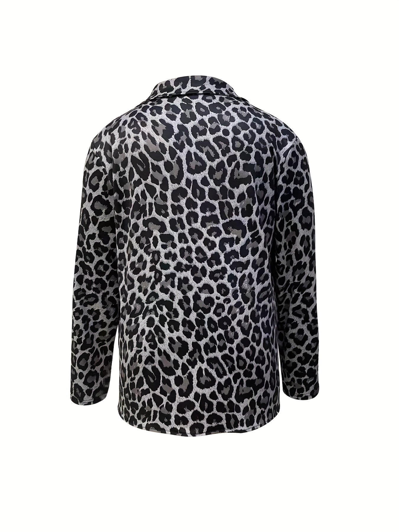 Women's Plus Leopard Print Long Sleeve Lapel Collar Blazer