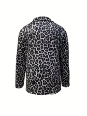 Women's Plus Leopard Print Long Sleeve Lapel Collar Blazer
