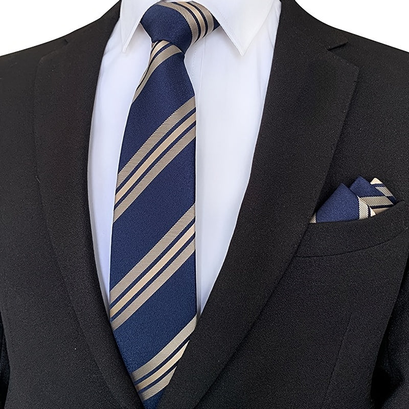 Men's Business Jacquard Polyester Striped Tie Set For Suit Wedding