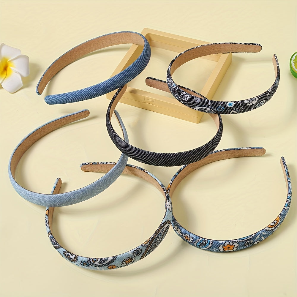 Boho Denim Headband Paisley Print Retro Style Head Hoop Women Girls Hair