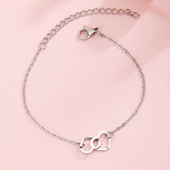 Heart To Heart Chain Bracelet 18K Plated Stainless Steel Adjustable Hand Chain