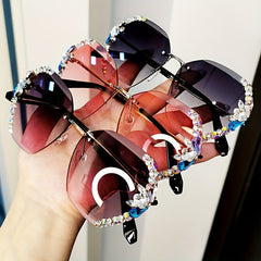 Ombre Lens Sunglasses Rhinestone Decor Glasses UV Blocking