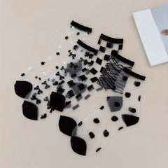5 Pairs Geometric Pattern Sheer Mesh Socks Women's Stockings