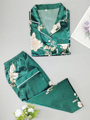 Floral Print Pajama Set Short Sleeve Top & Pants Women's Sleepwear