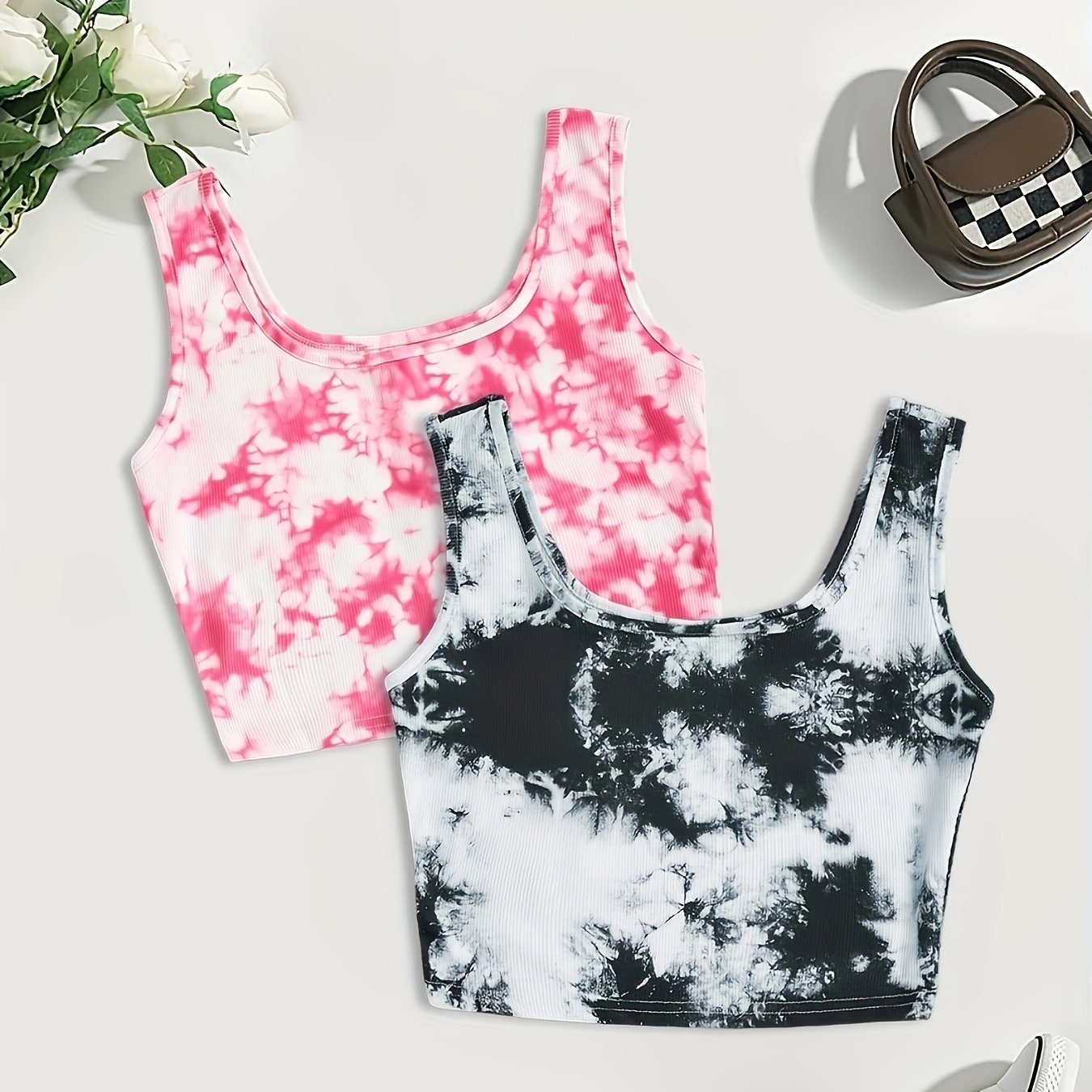2 Pack Y2K Tie Dye Crop Tank Tops Sexy Sleeveless Summer Women's Clothing